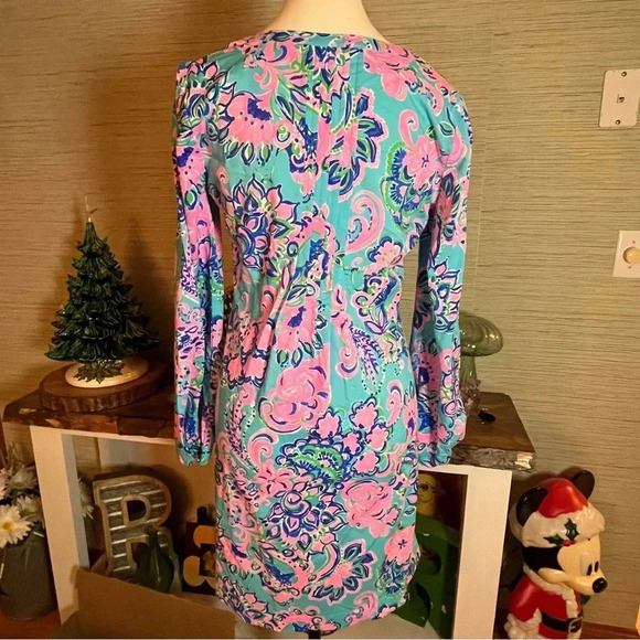 LILLY PULITZER Seana Dress UPF 50+ Blue Horizon Jungle Sunrise Woman’s Size XS - Picture 11 of 12